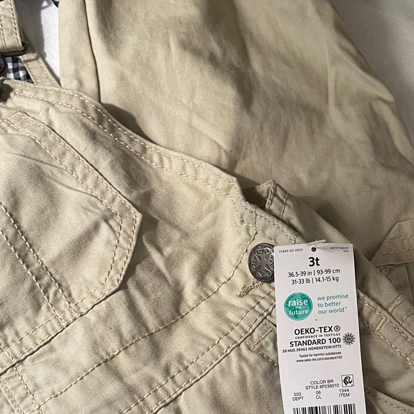 NEW Oshkosh Bgosh 3T khaki and blue plaid overalls pants Toddler - Picture 8 of 9
